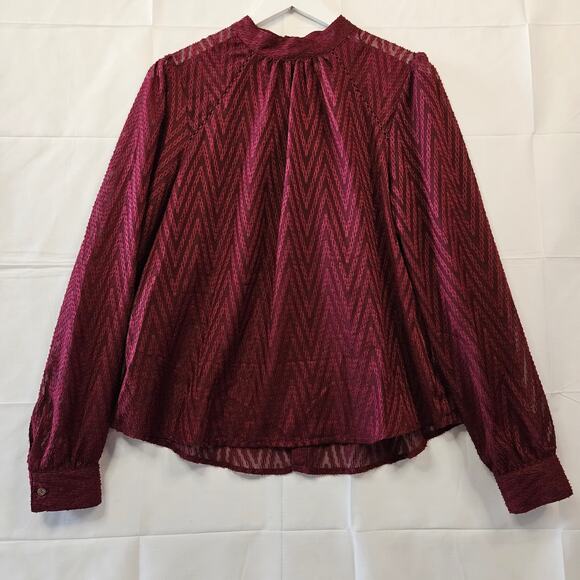 Free People Merlot After Midnight Chevron Sheer Button Back Size Medium - Picture 1 of 10